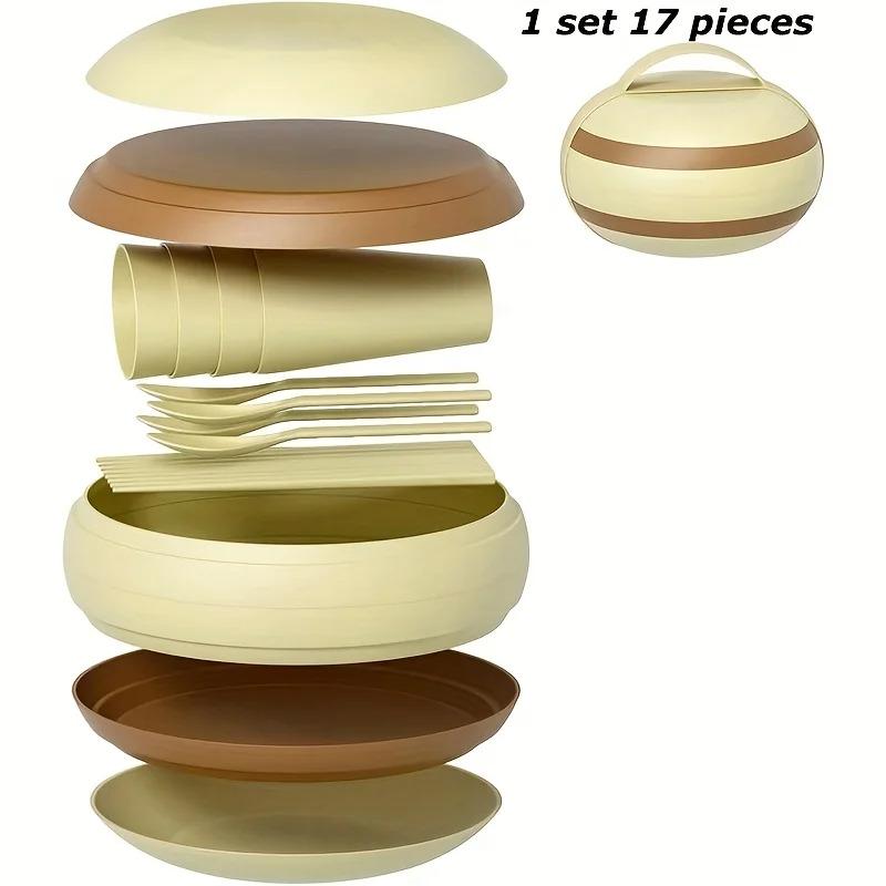 Посуда для пикника и кемпинга на открытом воздухе, чашки, тарелки, ложки, палочки для еды, суповые миски, портативный пластиковый набор, подходит для мероприятий на открытом воздухе