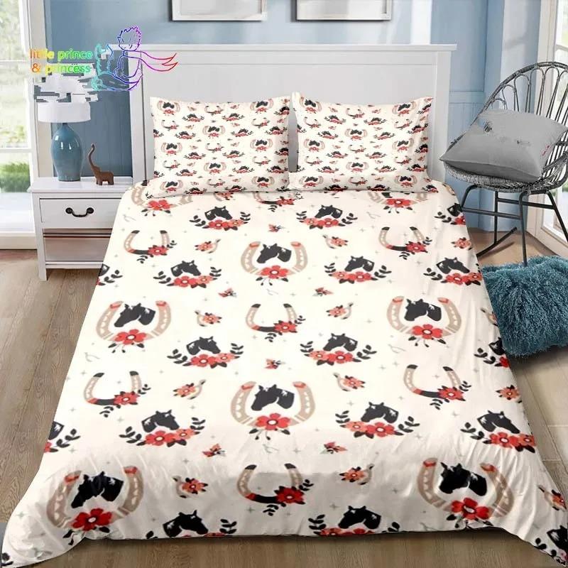 Cowboy Horse Pattern Comfortable Duvet Quilt Cover Pillowcase Bedding Set Children Bedroom Decoration Home Textile