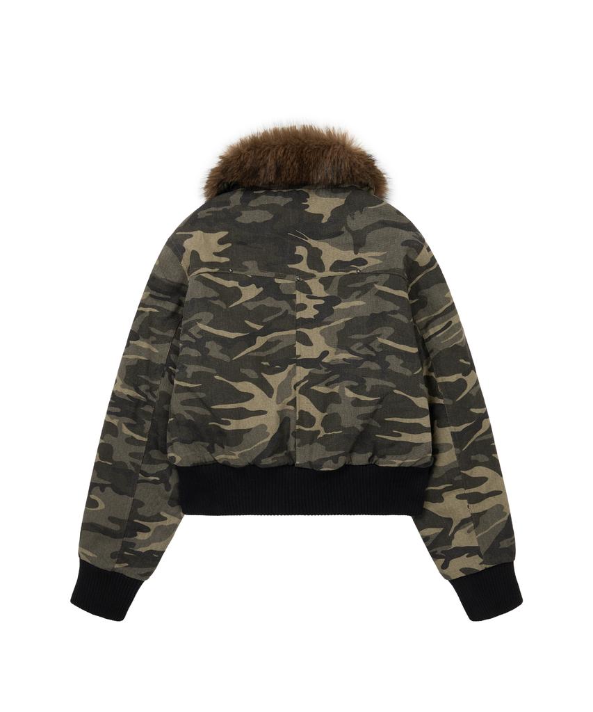 Aakam Studded High Neck Fur Jacket (Camo)