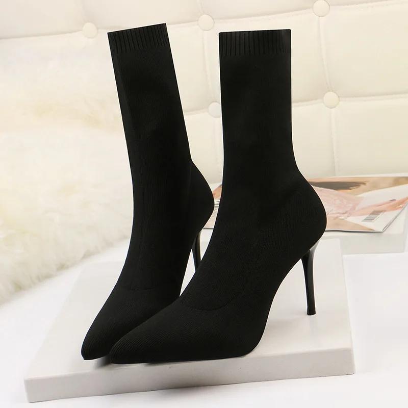 Sexy Sock Boots Knitting Stretch Boots High Heels for Women Fashion Shoes Spring Autumn Ankle Boots Female