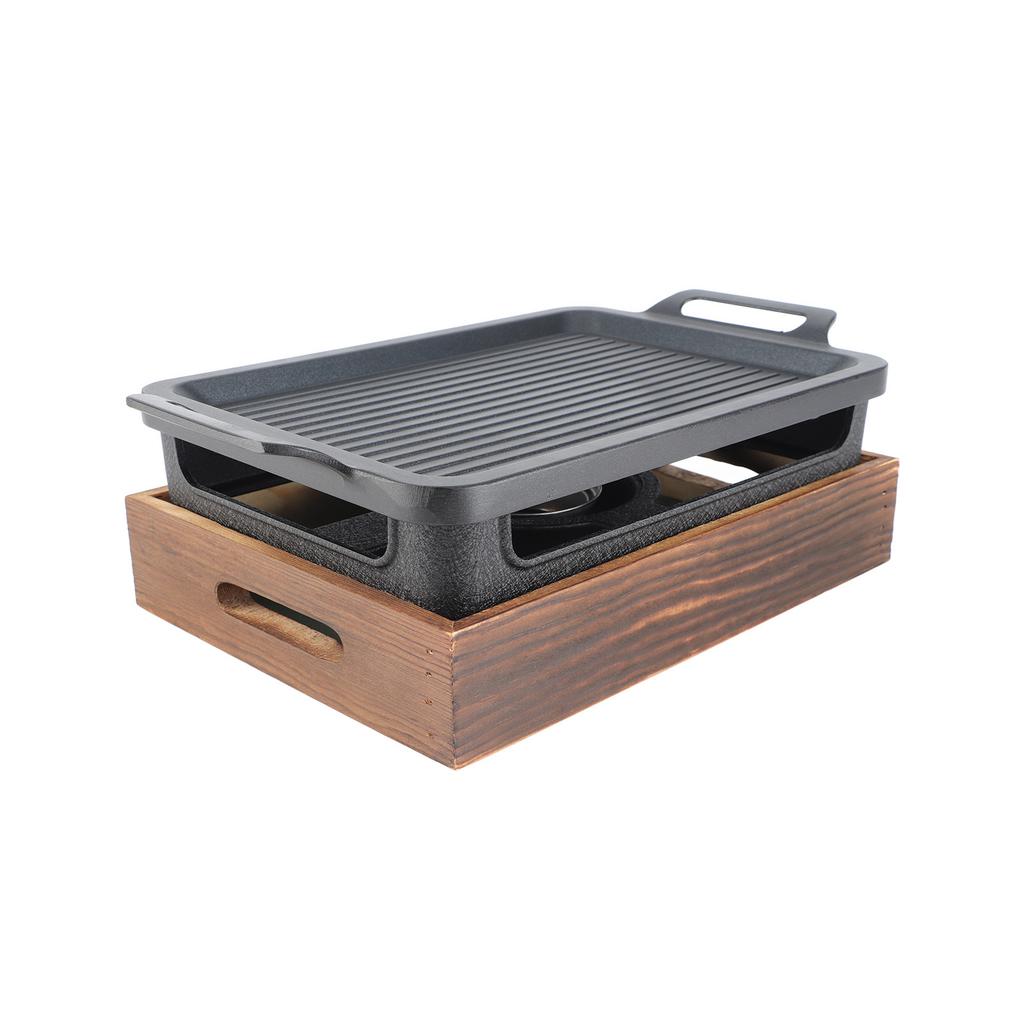 Настольный гриль-барбекю с деревянной основой, устойчивой к палкам, портативная спиртовая печь, компактный гриль-барбекю для