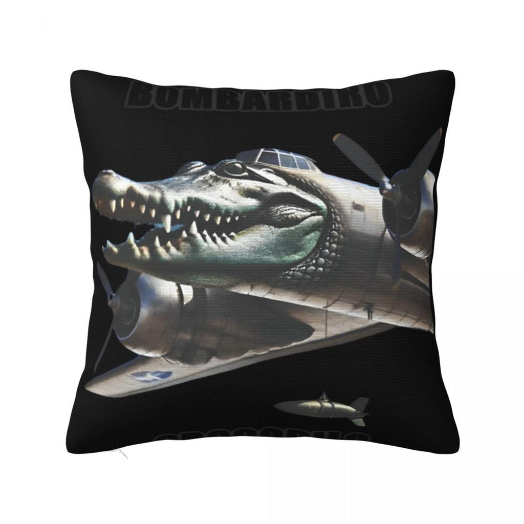 Мем Мозговая Гниль Bombardino Crocodilo Наволочка Чехол для Подушки Креативный Декор на Молнии Чехол для Декоративной Подушки на Сиденье 45x45см