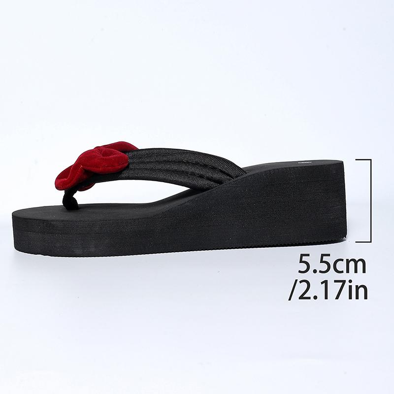 Модные Милые Красные Банты Высокий Каблук Шлепанцы Женские Модные Открытый Носок Танкетка Летние Шлепанцы Дама Новые Противоскользящие Легкие Слайдеры Mujer