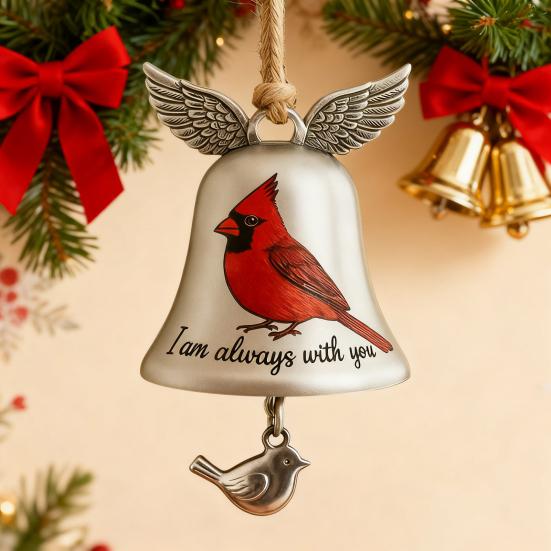 Christmas Bell Ornament Collectible Holiday Angel Wing Bell Engraved Christmas Pendant Memorial Decoration