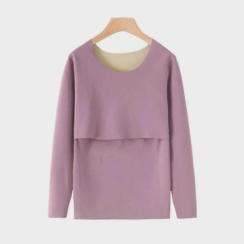 Бесшовный теплый осенний топ для беременных с бархатом, для кормления и послеродового периода, длинные рукава, 2003 г.