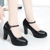 Ladies High Heels 2025 Autumn New Casual Round Head Thick with A Word Buckle Professional Black Working Women's Pumps Shoes