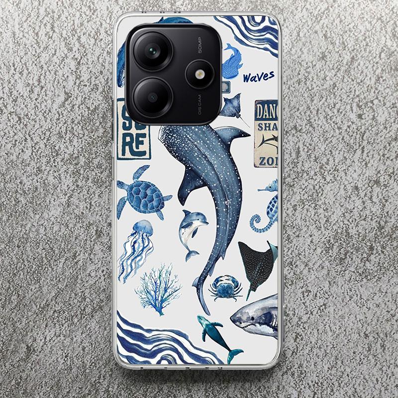 Чехол для телефона 'Морская звезда, Морская черепаха, Акула' для Xiaomi Redmi Note 14 14S 13 12S 12 10 10S 11 Pro Plus 11S 11E 11T 9 9S Мягкий силикон