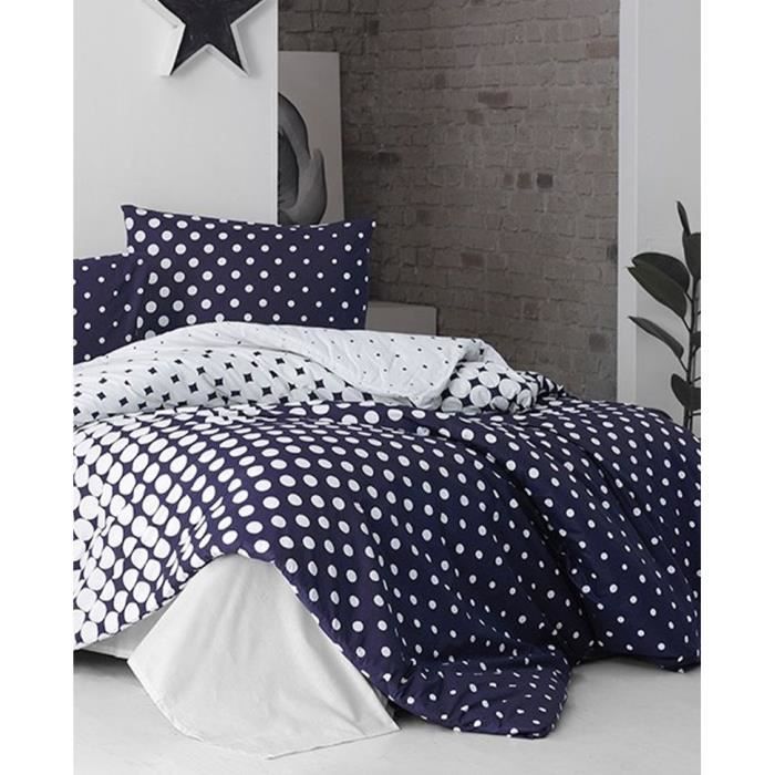 Parure de lit - 1 housse de couette 220 x 240 cm + 2 taies d'oreiller 60 x 60 cm - 100% coton renforcé - Bleu
