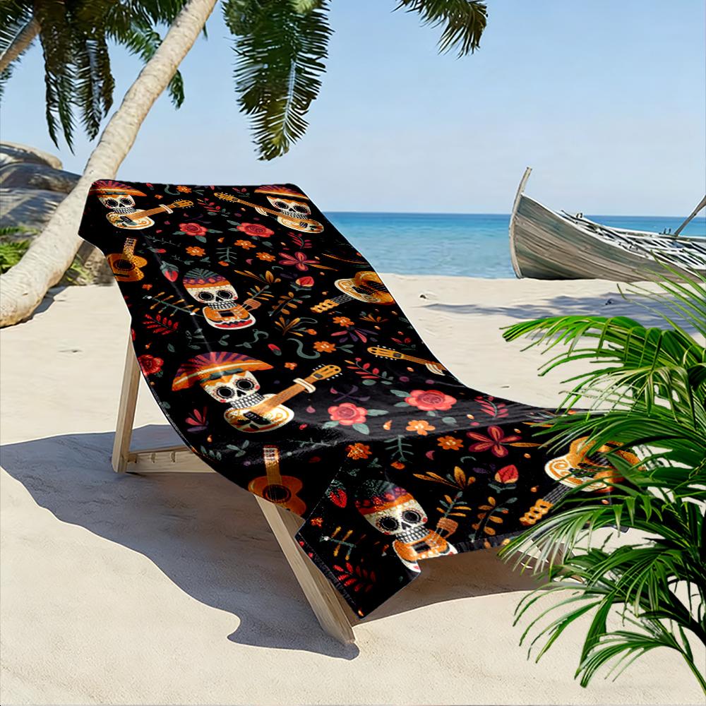 Day of the Dead Skull Guitar Floral Pattern Beach towel quick-drying for travel outdoor sports jogging beach and swimming