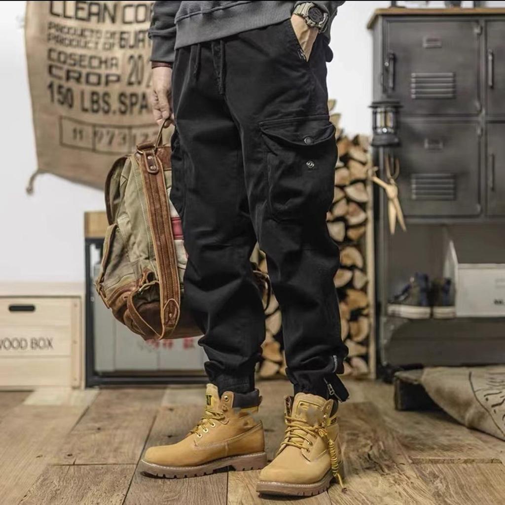 Брюки-карго с несколькими карманами, мужские уличные, на молнии, облегающие рабочие брюки для бега, повседневные брюки из хлопка