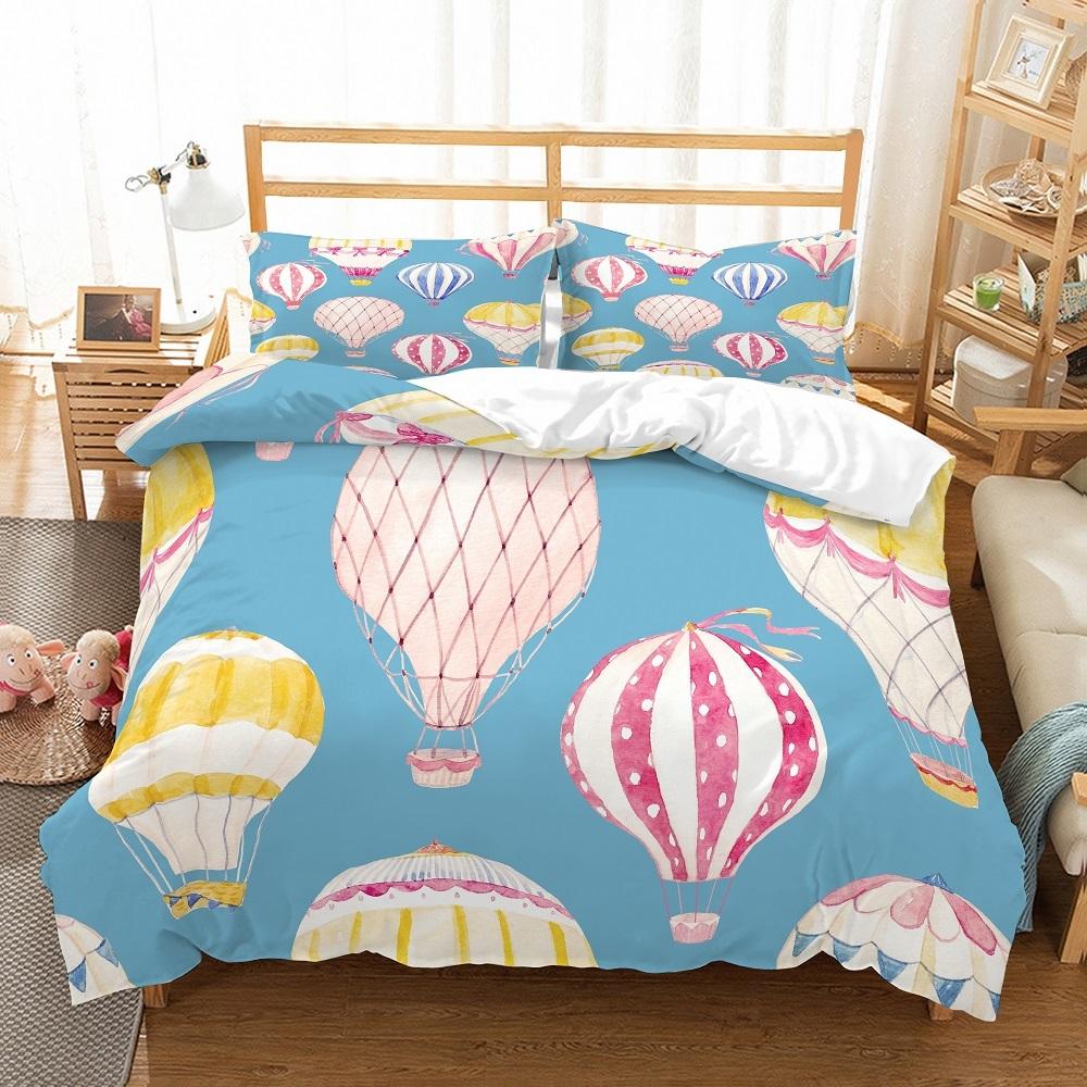 Comforter Hand Painted Style Balloon - Floating Air Balloons With Clouds & Moon Print Available In Twin And King Sizes