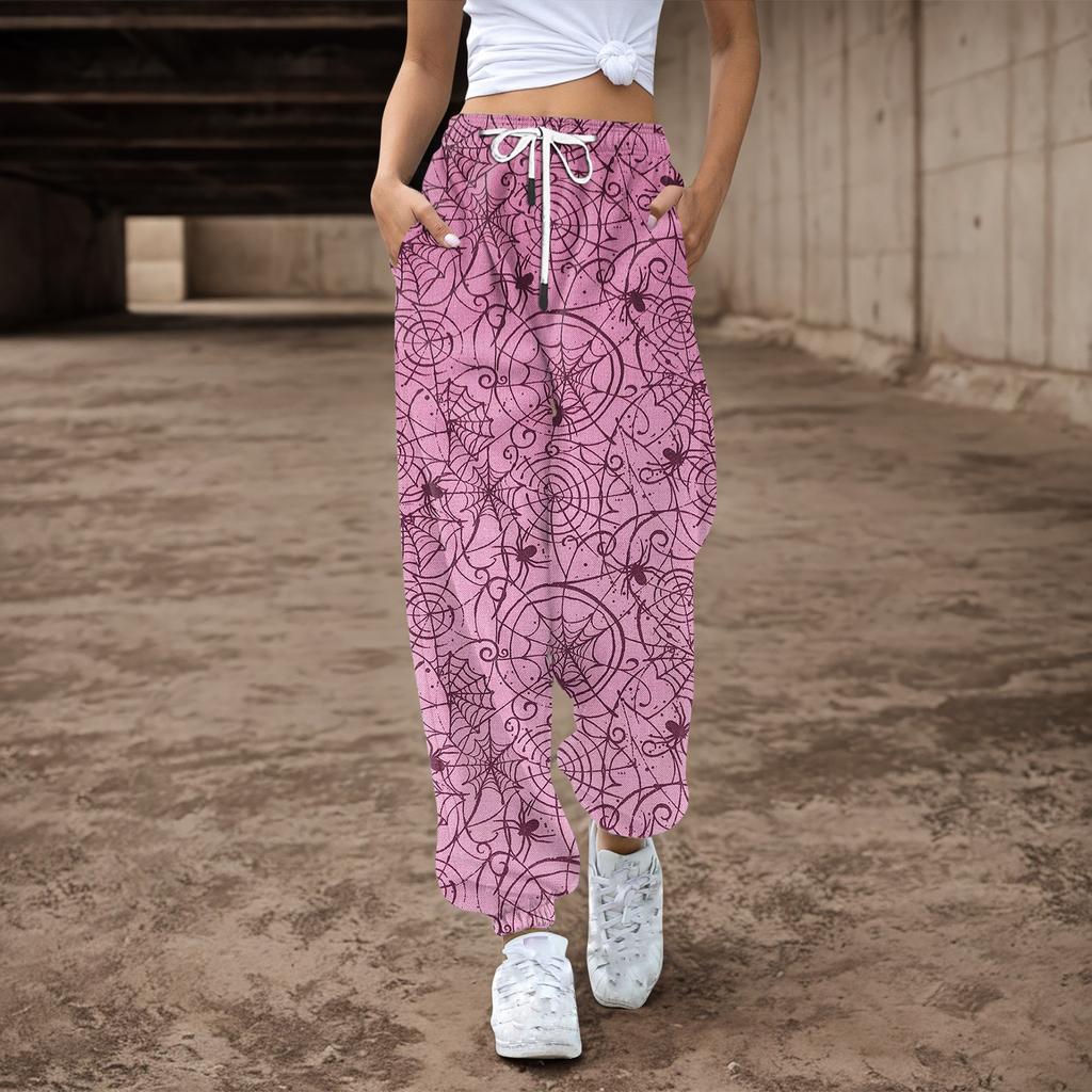 Женские спортивные штаны, мешковатые, с высокой талией, большие размеры, спортивные штаны с карманами, напечатанные брюки, брюки для женщин