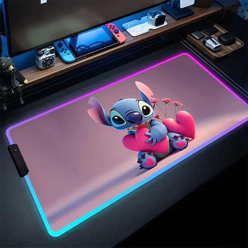 RGB Стич Светящийся Коврик для Мыши ПК Кавайи Аниме Цветной Коврик для Мыши XXL Игровой Шкаф Ковер для Клавиатуры Ноутбука Игровой Расширенный Коврик для Стола