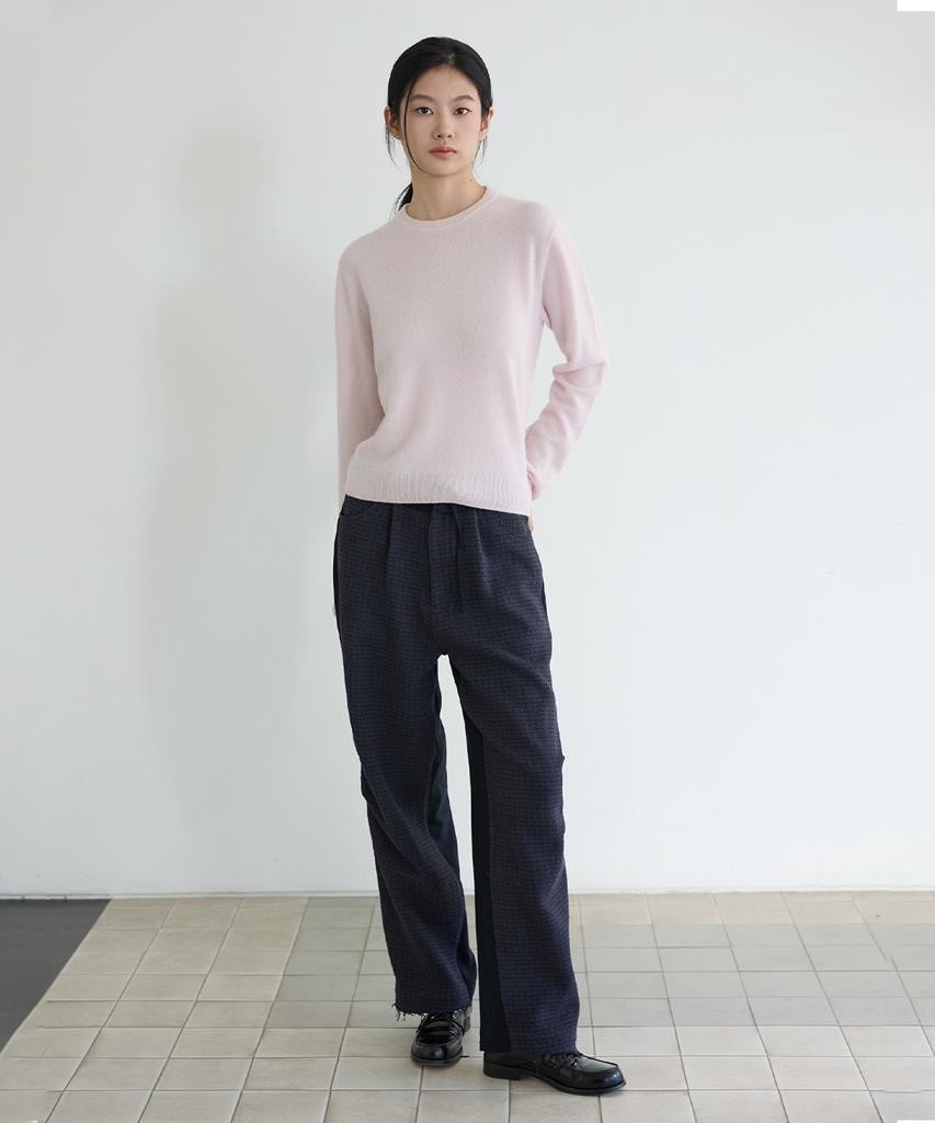 SHINE ON YOU Dual Texture Wool Check Pants_Classic Navy