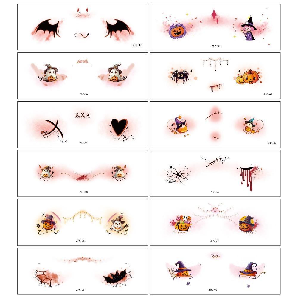 12 шт. Водонепроницаемые татуировки на лицо на Хэллоуин, Портативные наклейки на лицо летучая мышь на Хэллоуин, Усиление атмосферы