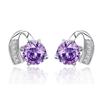 Elegant Purple CZ Crystal Stud Earrings 925 Sterling Silver Inlay Cubic Zirconia Stone Woman OL Jewelry