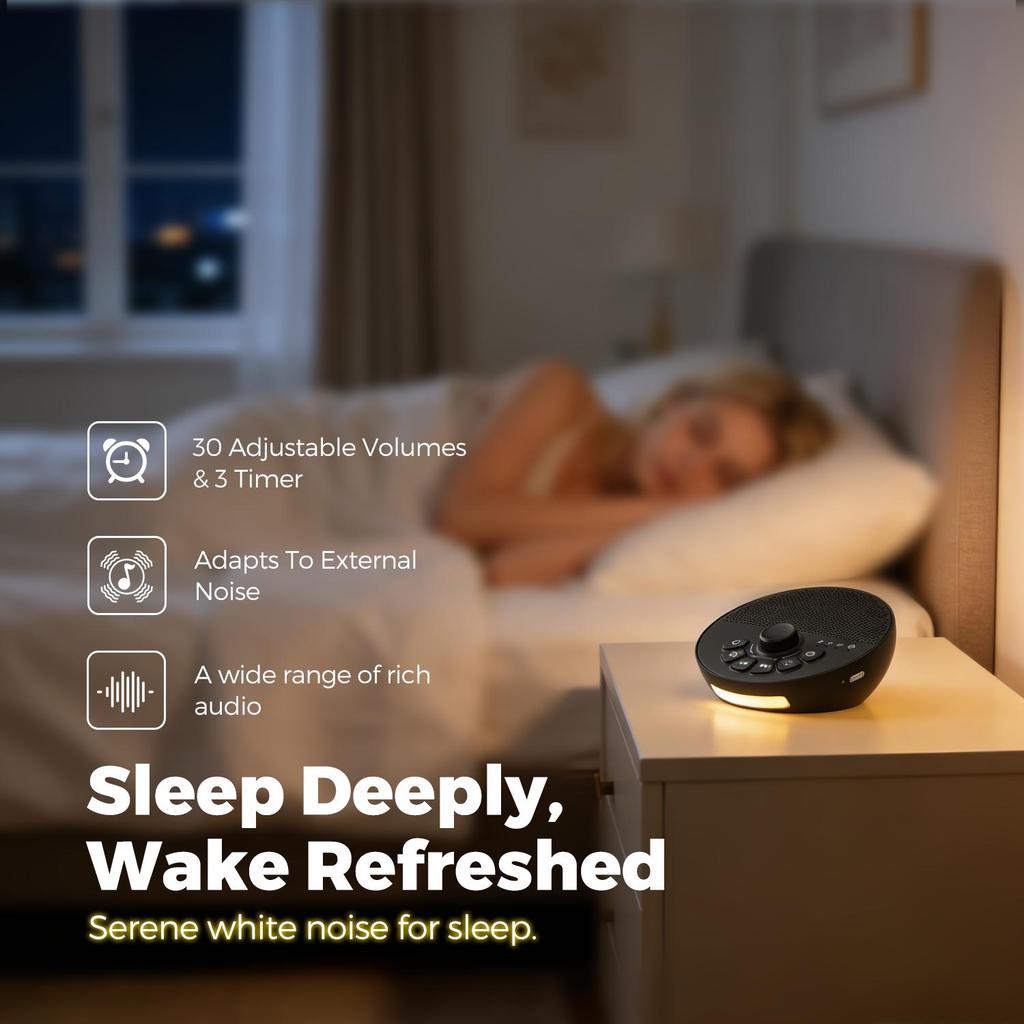 White Noise Machine with Cry Sensor 30 Soothing Sounds Night Light for Babies Kids Adults Sleep Home Office Timer Rechargeable
