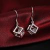 Silver-plated Earrings S925 Silver Earrings Silver Zircon Crystal Geometric Cube Lattice Earrings