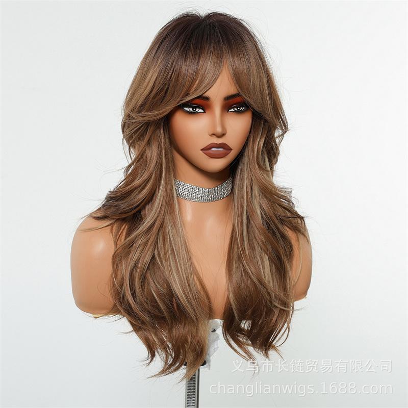 Synthetic Mix Brown Highlight Wig Long Curly Hair Natural Wave Wig for Women Lady Daily Halloween Party Regualr Wig