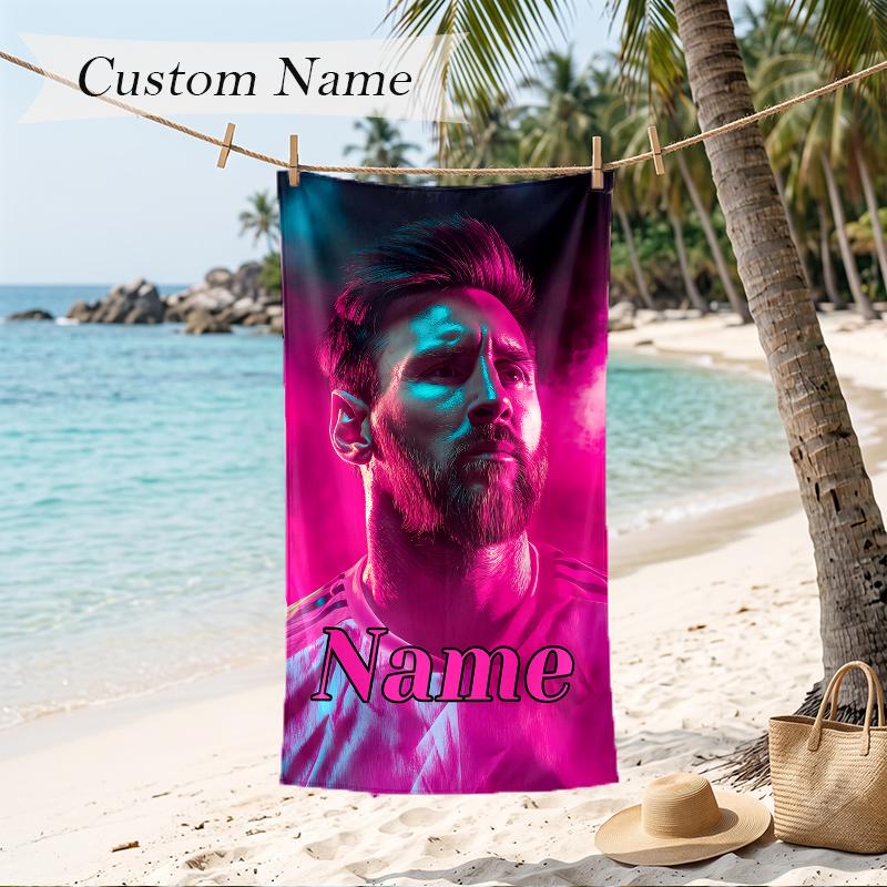 Lionel Messi Custom Name Printed Beach Towel Personalized Soft Towel For Swimming Beach Travel