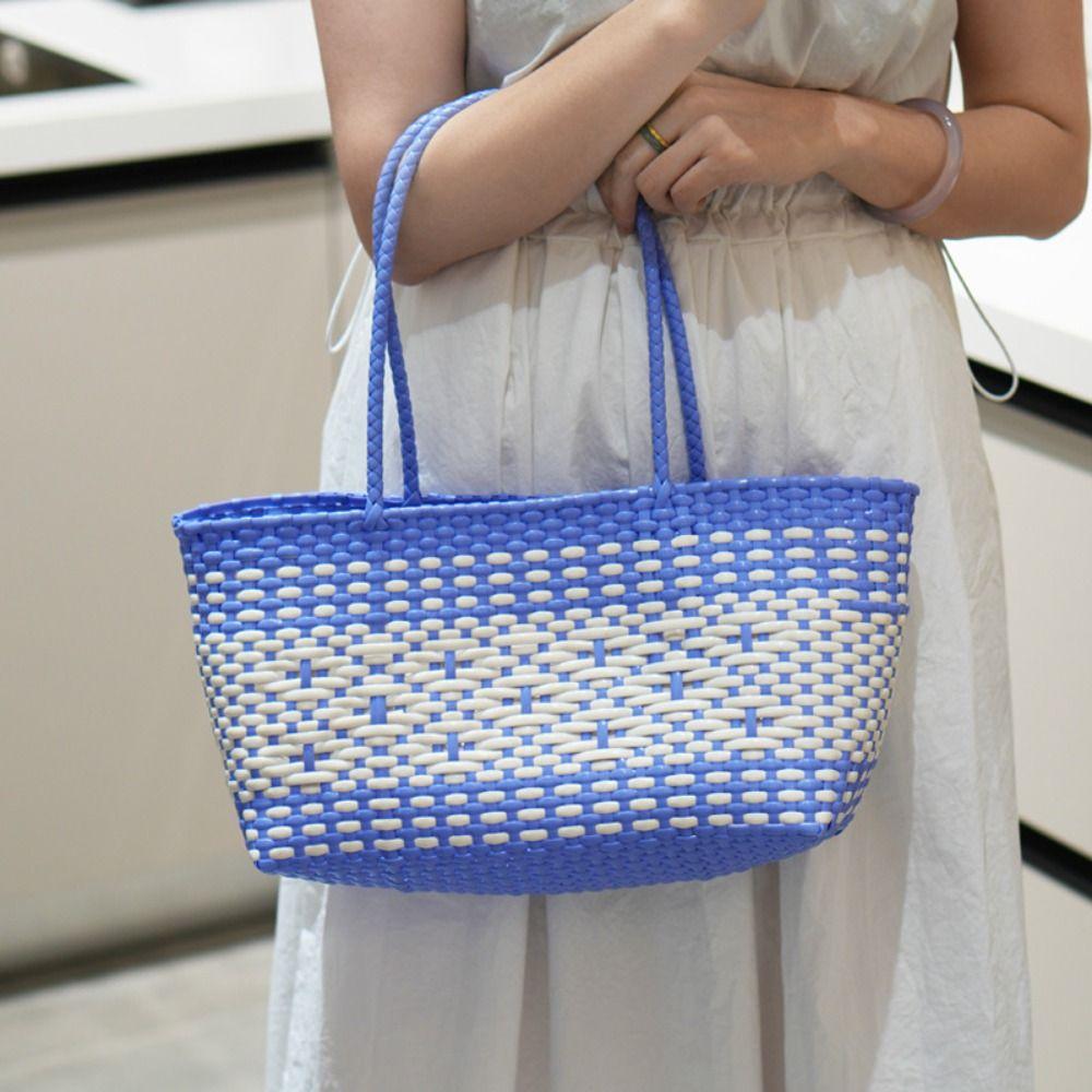 Vacation Style Weave Bag Hollow Out Plastic Handbag Trendy PVC Vegetable Basket Bag Shopping
