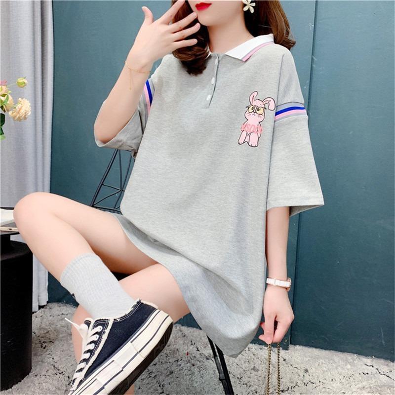 Женская футболка с короткими рукавами и мелким принтом, летняя свободная рубашка поло с лацканами