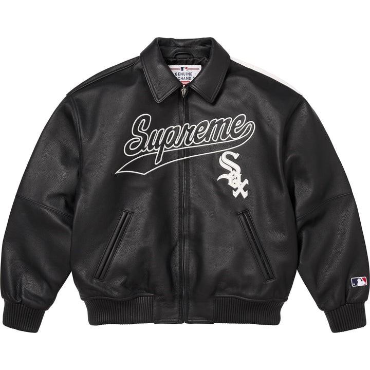 Supreme Кожаная куртка-бомбер Chicago White Sox Черная