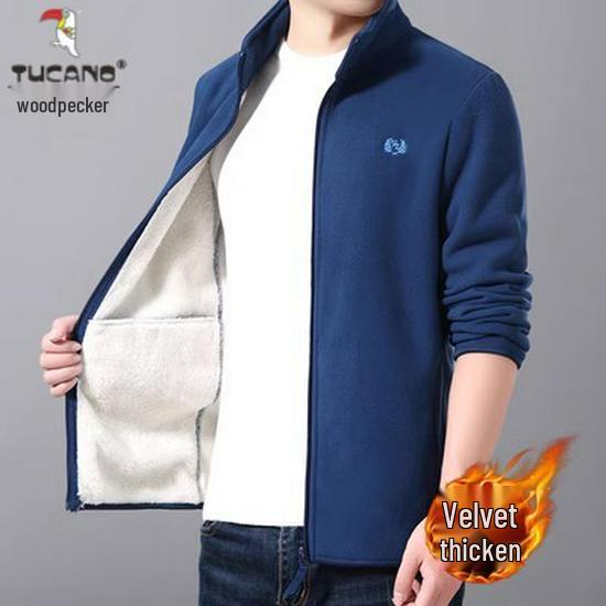 Woodpecker Men's Fleece-Lined Cardigan: Autumn/Winter Casual Stand-Up Collar Jacket