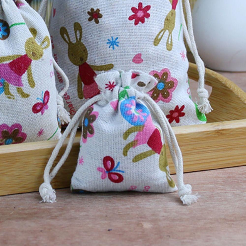 20pcs Cartoon Jewelry Storage Bag Handbag Packaging Coin Purse Drawstring Linen Pouch Gift Bag