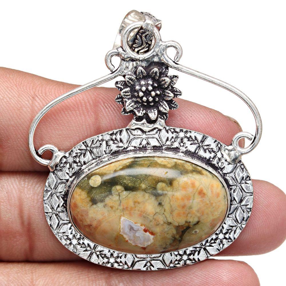 Pendant Rainforest Jasper Gemstone Handmade Silver Jewelry 2.25"