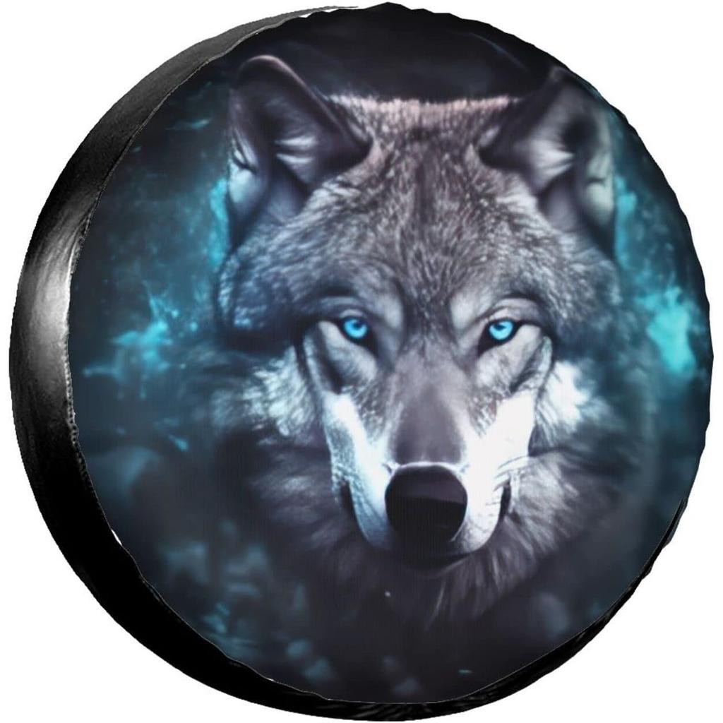 RV Spare Tire Cover Wolf 17 Inch Wheel Protector for Trailers SUV Truck Weatherproof and Dustproof Universal Fit Tire Cover