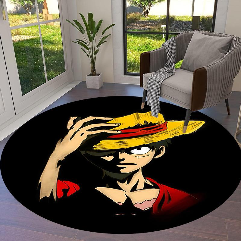 One Piece Logo Round Area Rug Carpet Rug For Living Room Bedroom Sofa Playroom Decor Nonslip Floor Mat