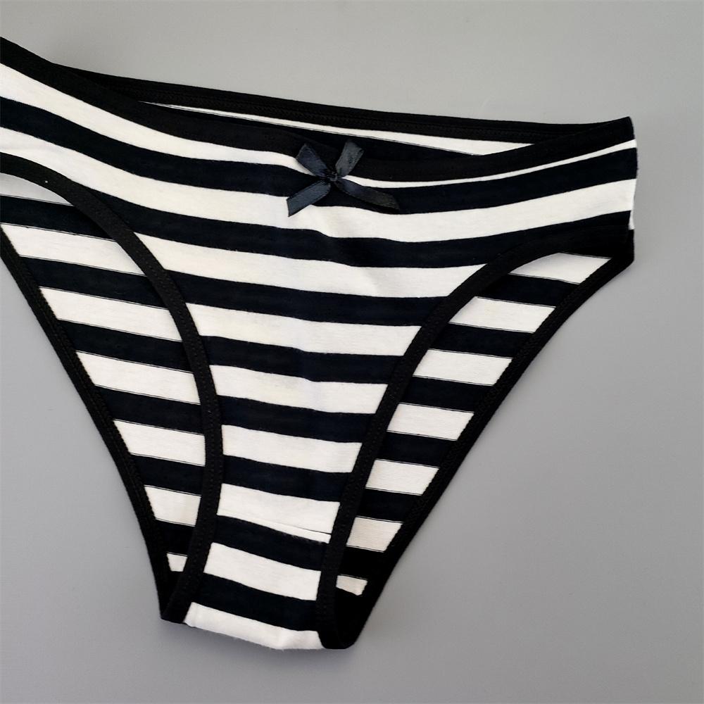6PCS Women Cute Sexy Stripe Cotton Underwear Panties Bow Bikini Brief Lovely Girls Cotton Lingerie M/L/XL