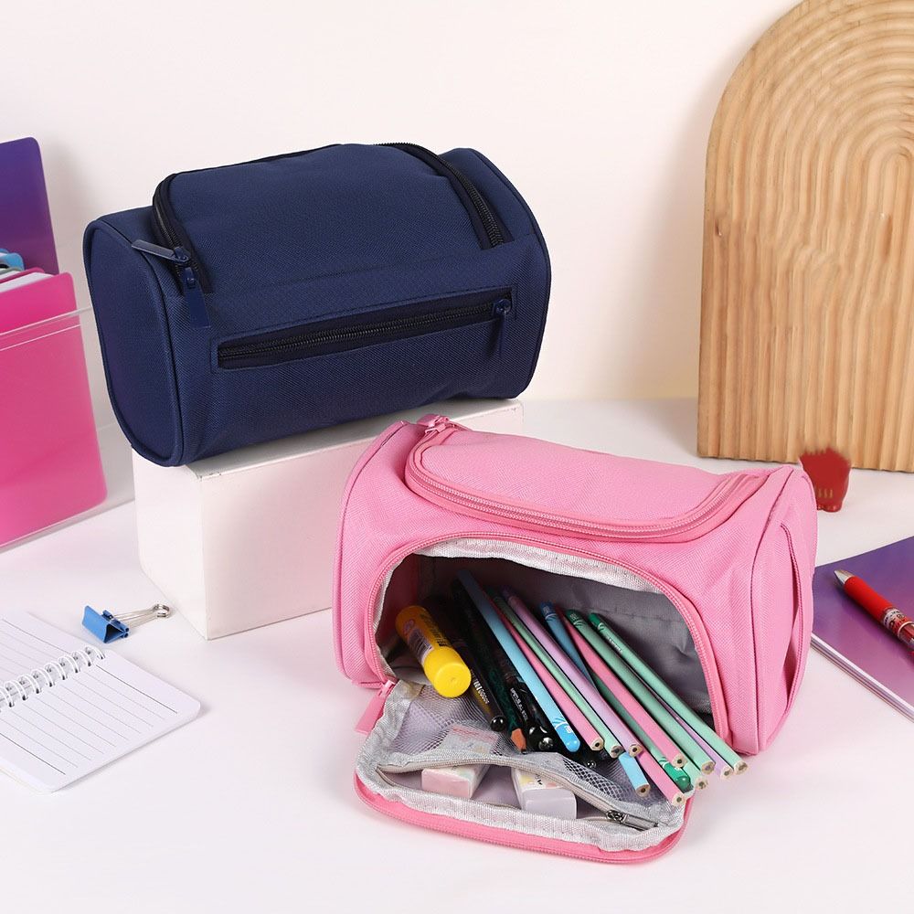 Large Capacity Pencil Bag Oxford Cloth Stationery Organizer Simple Double-Layer Pencil Case  Travel