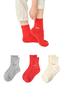Hokaron Mini Crew Pile Rib with Sizes and Women's Socks, Embroidery, 21.5-24.5cm, 3-Pair Set, Red, Gray, Off-White