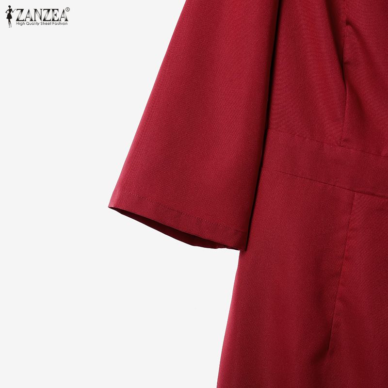 ZANZEA Women Casual Round Neck Summer 3/4 Sleeve Sheath Dress