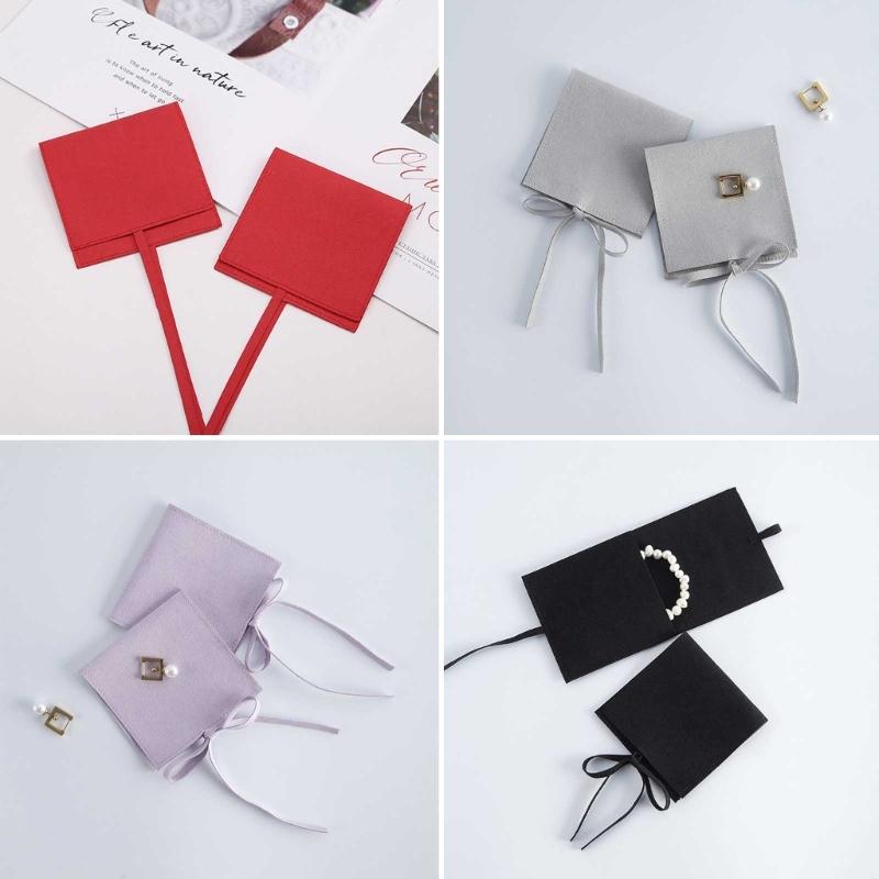Jewelery Gift Bag Microfiber Jewellry Pouch with Ribbon Envelope Gift Packaging Organizer Bag for Earrings Necklace