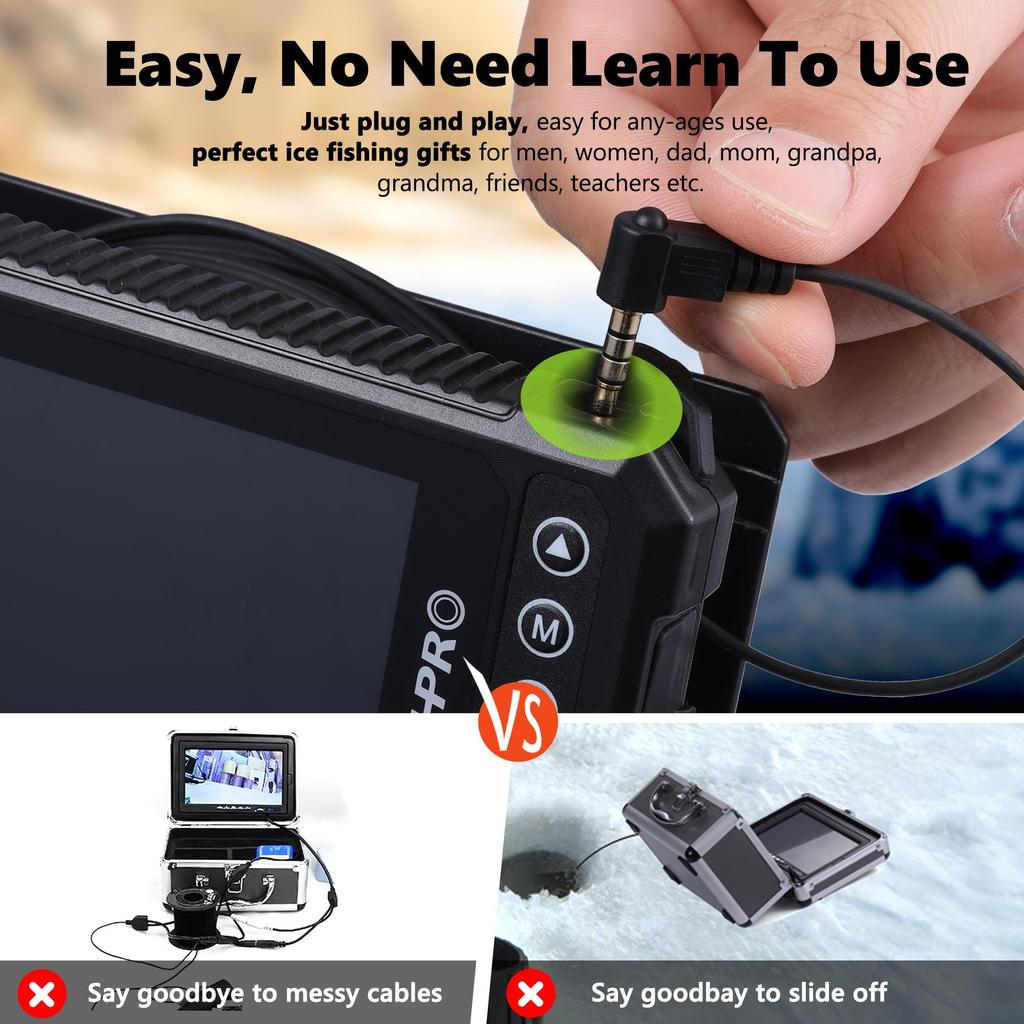 FishPRO Подводная камера для рыбалки HD1080P USB-C, 4,5'' Подледная камера для рыбалки Подарки для мужчин, эхолот (Зарядка через телефон/ПК-кабель), 5000 мАч, светодиод и ИК