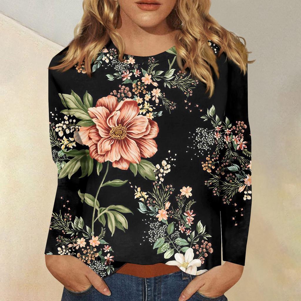 Женская модная повседневная футболка с круглым вырезом и длинным рукавом с принтом, топ