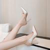 Not Tired Feet High Heels Pointed Head Light Mouth Satin Champagne Fine Heel Temperament Gentle Single Shoes