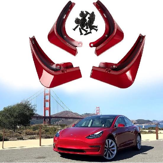 Mud Flaps For Tesla Model 3 2016- Splash Guards Front Rear Fender Protection Mudflaps No Need To Drill Holes (Set Of 4, White)