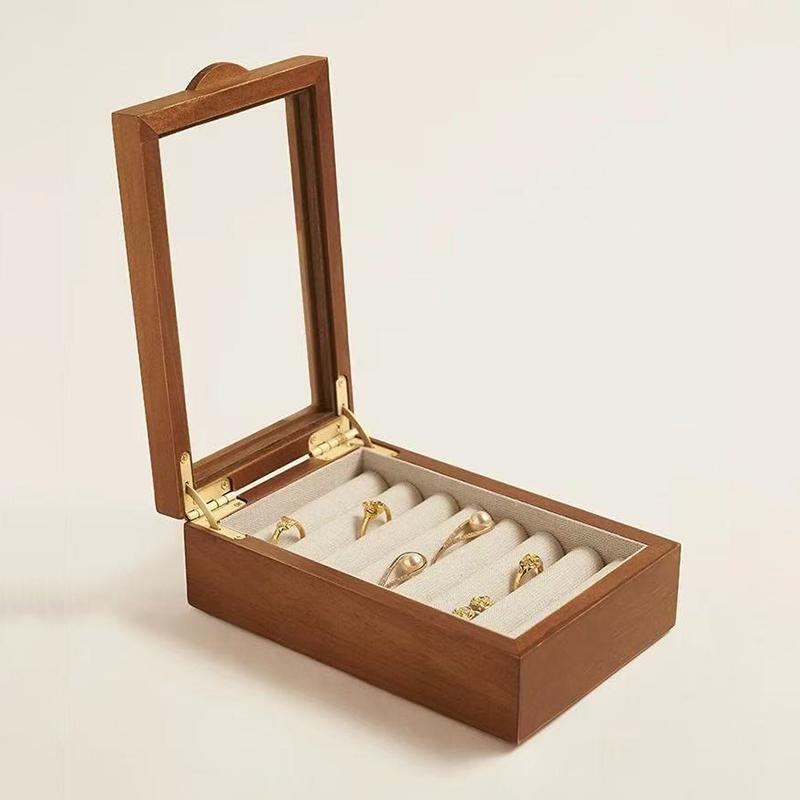 Small Wooden Jewelry Box Portable Travel Ring Earring Storage Box Women's Rings Display Organizer Boxes Jewelry Packaging Boxes