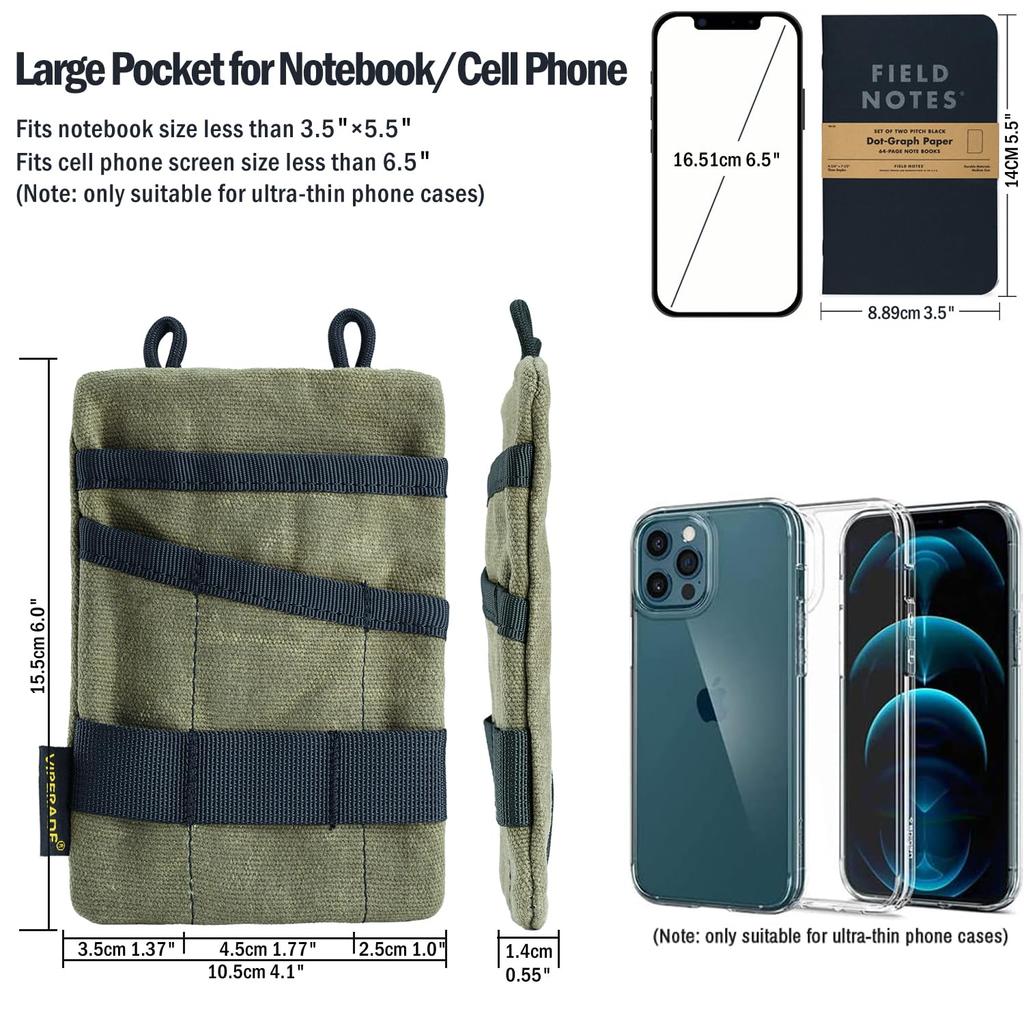 VIPERADE EDC Waxed Canvas Pocket EDC Pocket Organizer Pouch for 3 Tool Slots and 1 Zipper Perfect for EDC Gear VE1-OW Pouch, Organizer, Men, Pocket,