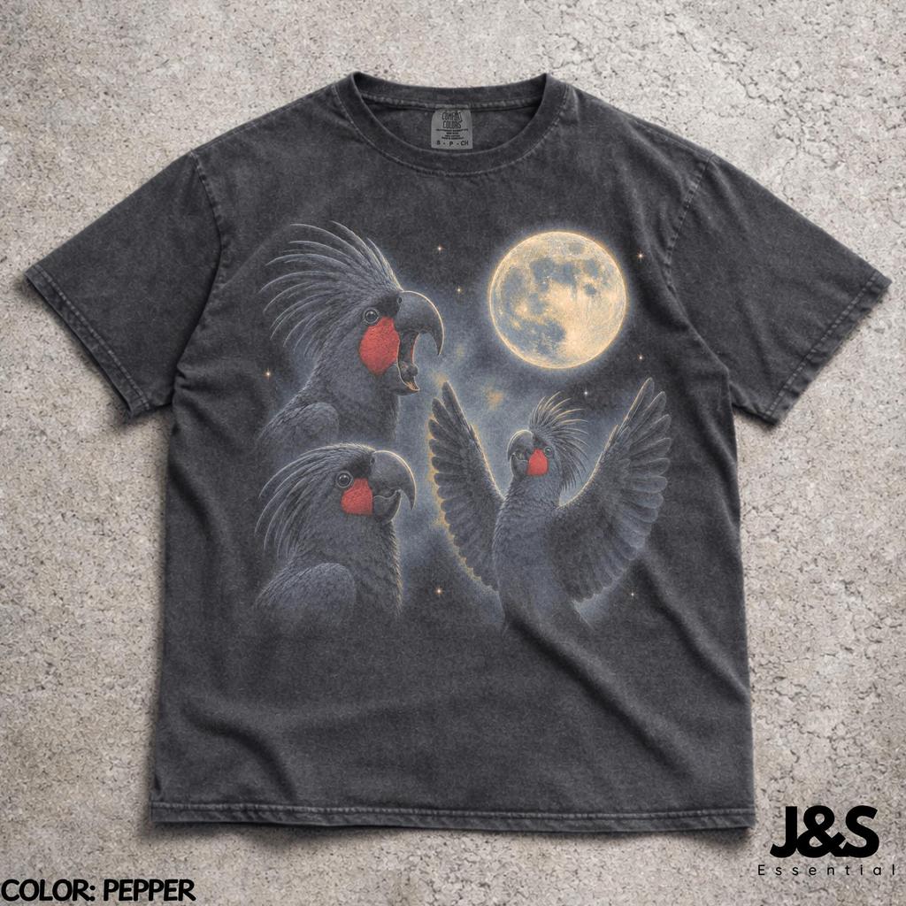 Three Palm Cockatoo Moon Shirt, Funny Palm Cockatoo Tshirt, Retro Exotic Bird Graphic Tee, Vintage Wildlife Gift