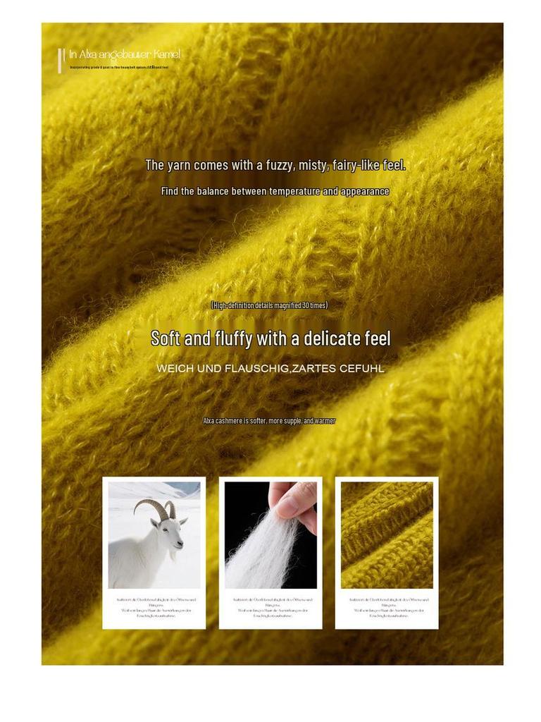 Женский пуловер из тяжелого кашемира крупной вязки «косы» - осенне-зимний свитер с длинным рукавом и круглым вырезом