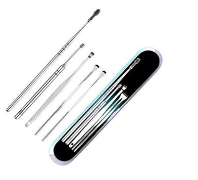Эффективный набор для очистки ушной серы из нержавеющей стали с коробкой для хранения - набор из 5 штук (Серебряный)