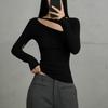 Летняя Новинка Ажурный Дизайн Лонгслив Простая Черная Неправильная Кофта для Женщин