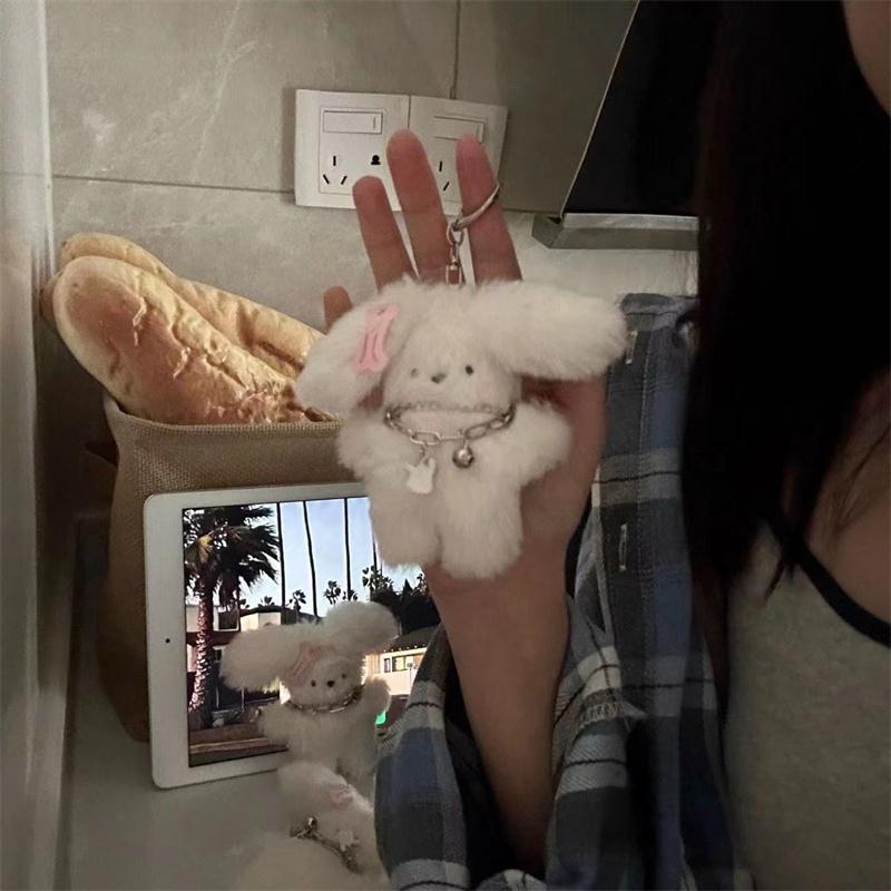Брелок для ключей Flight Rabbit Puppy с ожерельем и заколкой для волос, симпатичная плюшевая кукла, сумка, подвески, брелок для ключей с сердечками для девочек