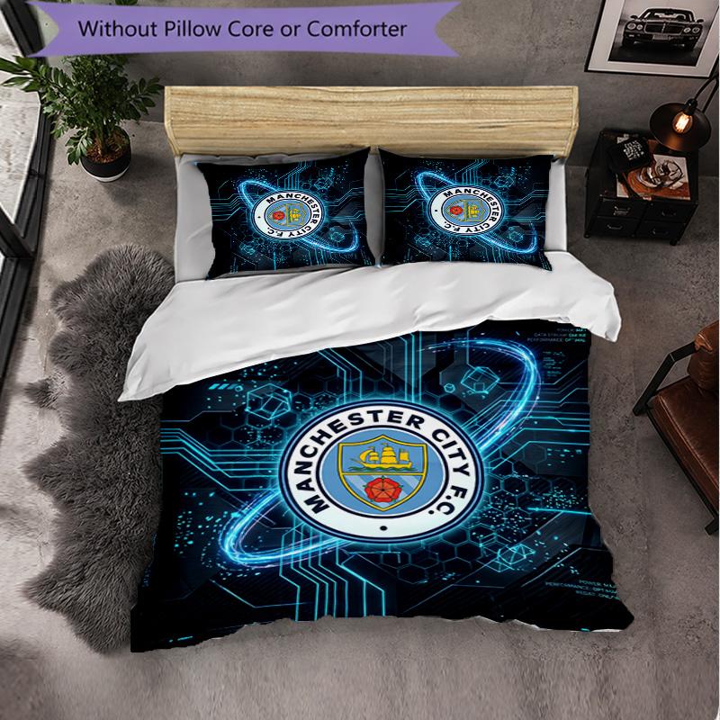 Manchester City Pattern 3 Pieces Bedding Set Soft Microfiber Duvet Cover with Pillow Cases for Bedroom