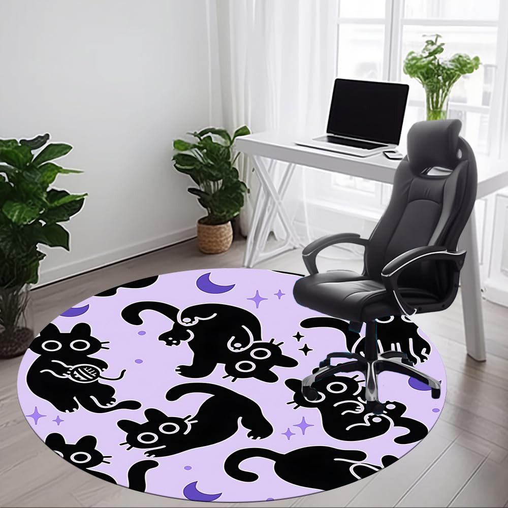 1pc Cat Moon Office Round Area Rug,  Mat Suitable For Office, Under Office Chairs Bedroom Living Room Home Decor, Room Deco